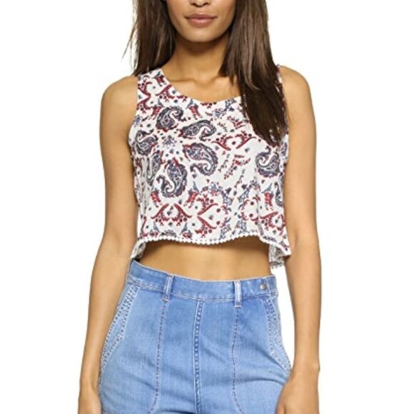 Boho Sleeveless Round Neck Floral Paisley Print Crop Top by RAGA - NEW - Picture 1 of 4
